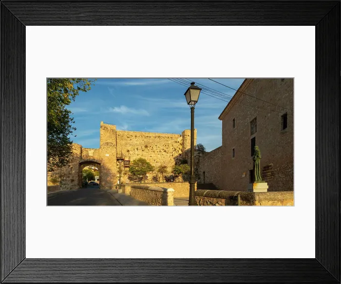 Framed Print : Old city walls, entrance to historic castle site, Cuenca, Castille La Mancha, Spain, Europe