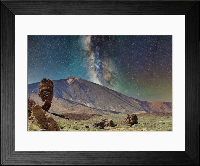 Framed Print : Starry night sky over majestic mountain landscape with Milky Way visible and rocky terrain in the foreground, Teide National Park, UNESCO World Heritage Site, Tenerife, Canary Islands, Spain, Atlantic, Europe Framed Print : Starry night sky over majestic mountain landscape with Milky Way visible and rocky terrain in the foreground, Teide National Park, UNESCO World Heritage Site, Tenerife, Canary Islands, Spain, Atlantic, Europe