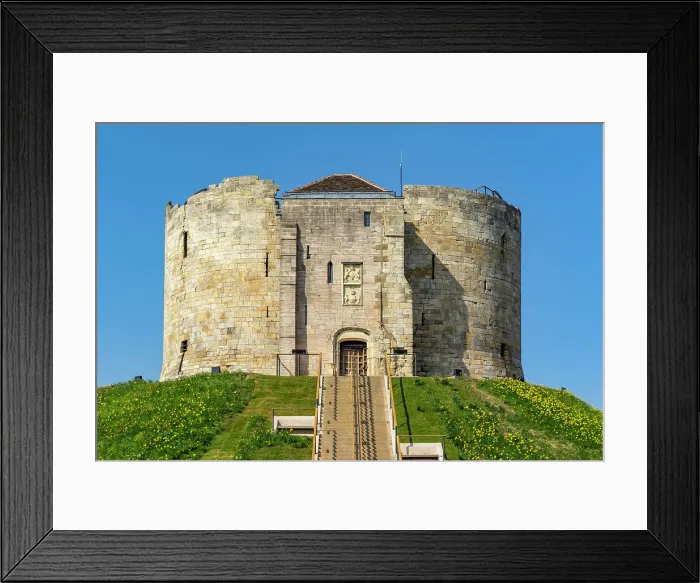 Framed Print : Medieval stone tower on a hill with a clear blue sky in the background, Clifford's Tower, York, North Yorkshire, England, United Kingdom, Europe Framed Print : Medieval stone tower on a hill with a clear blue sky in the background, Clifford's Tower, York, North Yorkshire, England, United Kingdom, Europe