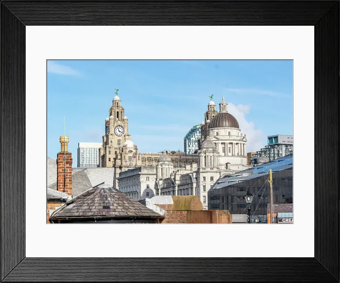 Framed Print : Liverpool skyline with historic buildings and clear blue sky, Liverpool, Merseyside, England, United Kingdom, Europe Framed Print : Liverpool skyline with historic buildings and clear blue sky, Liverpool, Merseyside, England, United Kingdom, Europe
