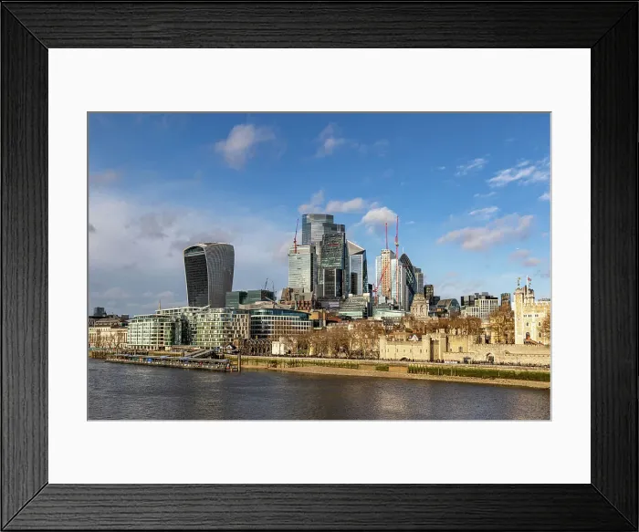 Framed Print : London skyline with modern buildings and blue sky, viewed from across the River Thames, London, England, United Kingdom, Europe Framed Print : London skyline with modern buildings and blue sky, viewed from across the River Thames, London, England, United Kingdom, Europe