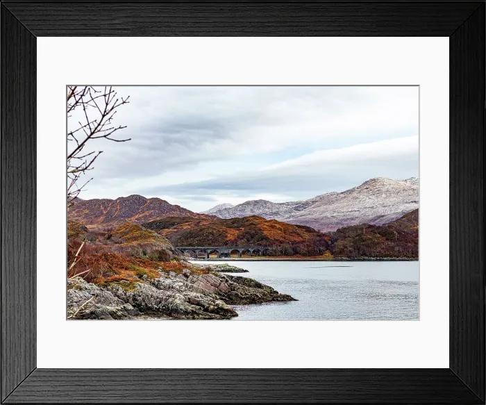 Framed Print : Serene landscape with a tranquil lake, autumnal trees, and distant snow-capped mountains under a cloudy sky in Scotland, United Kingdom, Europe Framed Print : Serene landscape with a tranquil lake, autumnal trees, and distant snow-capped mountains under a cloudy sky in Scotland, United Kingdom, Europe