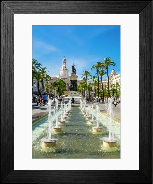 Framed Print : Monument to Moret and fountains in Plaza de Sevilla, Cadiz, Andalucia, Spain, Europe Framed Print : Monument to Moret and fountains in Plaza de Sevilla, Cadiz, Andalucia, Spain, Europe