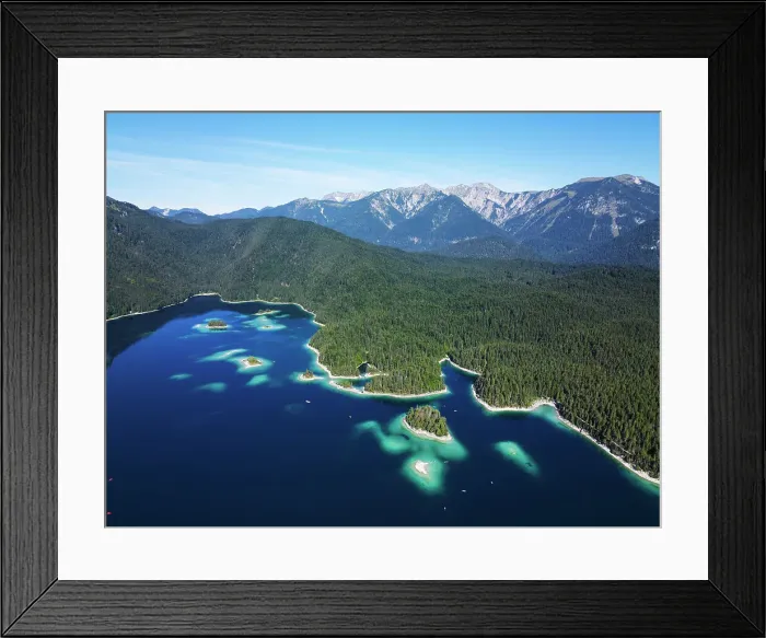 Framed Print : Aerial drone view of Eibsee lake, Garmisch Partenkirchen, Bavaria, Germany, Europe Framed Print : Aerial drone view of Eibsee lake, Garmisch Partenkirchen, Bavaria, Germany, Europe