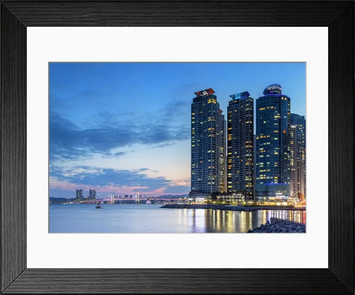 Framed Print : Skyscrapers of Marine City and Gwangan Bridge at dusk, Busan, South Korea, Asia Framed Print : Skyscrapers of Marine City and Gwangan Bridge at dusk, Busan, South Korea, Asia