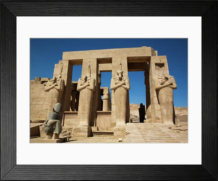 Framed Print : Granite Head of Ramesses II in front of Osiris Statues, Ramesseum, Memorial Temple of Pharaoh Ramesses II, 13th century BC, Ancient Thebes, UNESCO World Heritage Site, Luxor, Egypt, North Africa, Africa