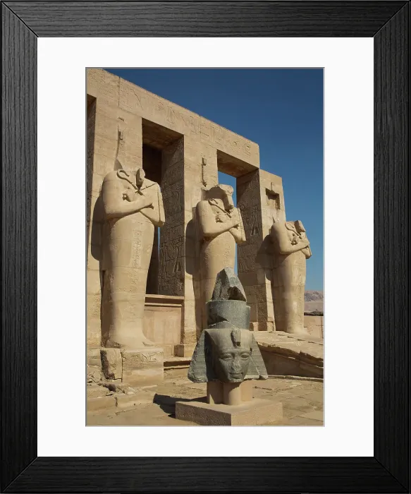 Framed Print : Granite Head of Ramesses II in front of Osiris Statues, Ramesseum, Memorial Temple of Pharaoh Ramesses II, 13th century BC, Ancient Thebes, UNESCO World Heritage Site, Luxor, Egypt, North Africa, Africa