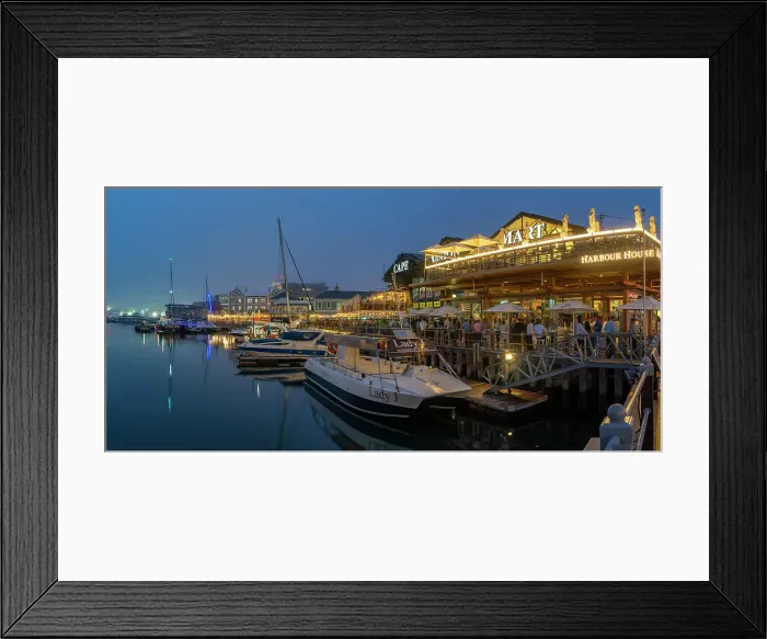 Framed Print : View of boats and restaurants in the Waterfront at dusk, Cape Town, Western Cape, South Africa, Africa Framed Print : View of boats and restaurants in the Waterfront at dusk, Cape Town, Western Cape, South Africa, Africa