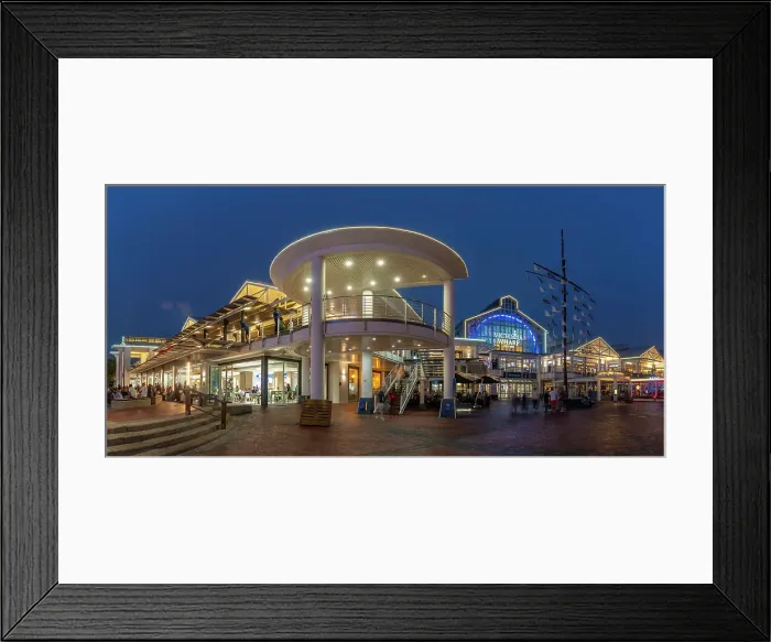 Framed Print : View of restaurants in the Waterfront at dusk, Cape Town, Western Cape, South Africa, Africa Framed Print : View of restaurants in the Waterfront at dusk, Cape Town, Western Cape, South Africa, Africa