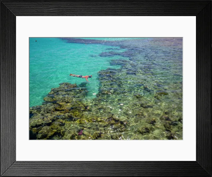 Framed Print : View of man snorkeling in the Red Sea near Sahl Hasheesh, Sahl Hasheesh, Hurghada, Red Sea Governorate, Egypt, North Africa, Africa
