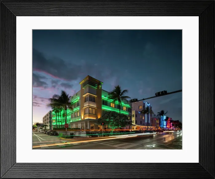 Framed Print : Art deco architecture of Ocean Drive at night, South Beach, Miami, Dade County, Florida, United States of America, North America Framed Print : Art deco architecture of Ocean Drive at night, South Beach, Miami, Dade County, Florida, United States of America, North America