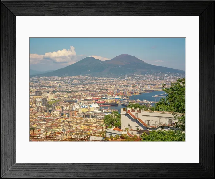 Framed Print : Elevated view from Castel Sant'Elmo of Naples and Mount Vesuvius in the background, Naples, Campania, Italy, Europe
