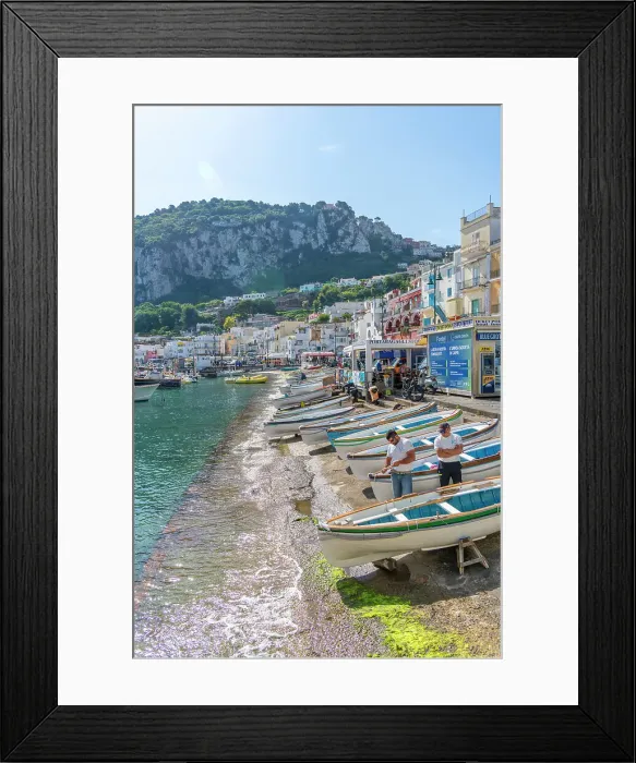 Framed Print : View of boats in Marina Grande overlooked by Capri Town in the background, Isle of Capri, Bay of Naples, Campania, Italy, Mediterranean, Europe Framed Print : View of boats in Marina Grande overlooked by Capri Town in the background, Isle of Capri, Bay of Naples, Campania, Italy, Mediterranean, Europe