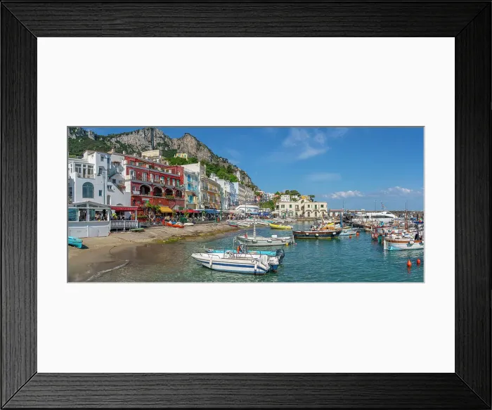 Framed Print : View of boats in Marina Grande and shops and cafes on the quayside, Isle of Capri, Bay of Naples, Campania, Italy, Mediterranean, Europe Framed Print : View of boats in Marina Grande and shops and cafes on the quayside, Isle of Capri, Bay of Naples, Campania, Italy, Mediterranean, Europe