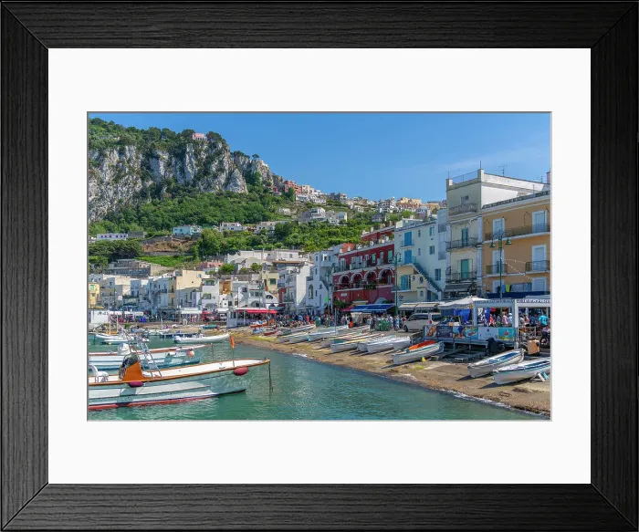 Framed Print : View of boats in Marina Grande overlooked by Capri Town in the background, Isle of Capri, Bay of Naples, Campania, Italy, Mediterranean, Europe Framed Print : View of boats in Marina Grande overlooked by Capri Town in the background, Isle of Capri, Bay of Naples, Campania, Italy, Mediterranean, Europe