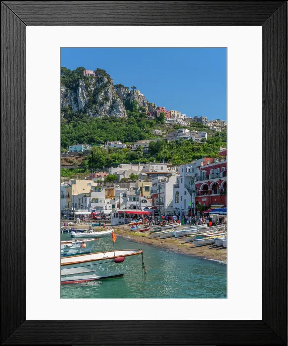 Framed Print : View of boats in Marina Grande overlooked by Capri Town in the background, Isle of Capri, Bay of Naples, Campania, Italy, Mediterranean, Europe Framed Print : View of boats in Marina Grande overlooked by Capri Town in the background, Isle of Capri, Bay of Naples, Campania, Italy, Mediterranean, Europe