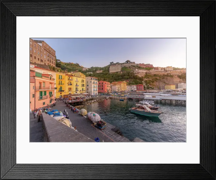 Framed Print : View of Sorrento harbour and Bay of Naples at sunset, Sorrento, Campania, Italy, Mediterranean, Europe