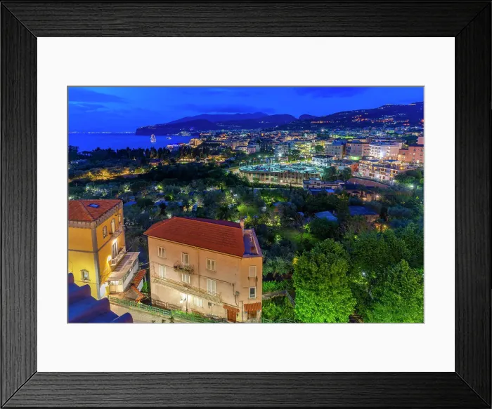 Framed Print : Elevated view of Sorrento at dusk, Sorrento, Campania, Italy, Mediterranean, Europe