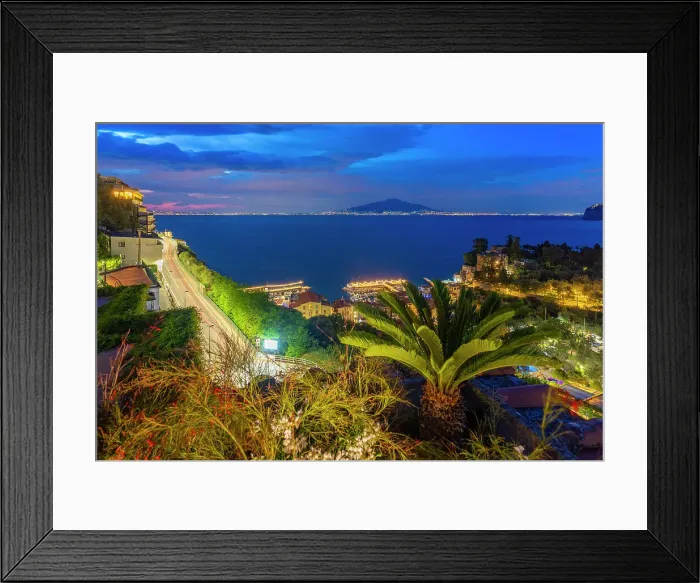 Framed Print : Elevated view of Mount Vesuvius and Sorrento at dusk, Sorrento, Campania, Italy, Mediterranean, Europe Framed Print : Elevated view of Mount Vesuvius and Sorrento at dusk, Sorrento, Campania, Italy, Mediterranean, Europe