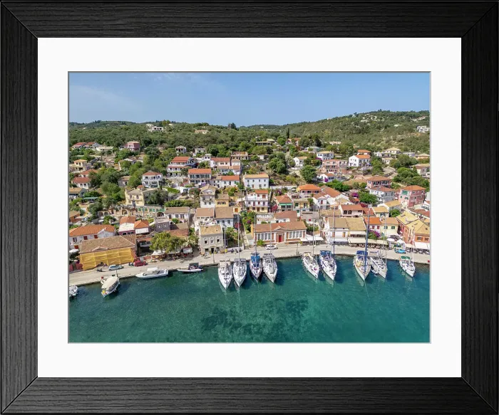 Framed Print : Aerial view of Gaios, the main port and harbour on the island of Paxos, Paxos, Ionian Islands, Greek Islands, Greece, Europe Framed Print : Aerial view of Gaios, the main port and harbour on the island of Paxos, Paxos, Ionian Islands, Greek Islands, Greece, Europe