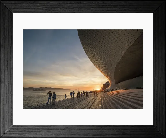 Framed Print : The MAAT at sunset (Museum of Art Architecture and Technology), bordering the Tagus river, Lisbon, Portugal, Europe