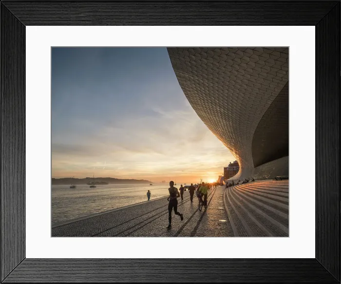 Framed Print : The MAAT at sunset (Museum of Art Architecture and Technology), bordering the Tagus River, Lisbon, Portugal, Europe