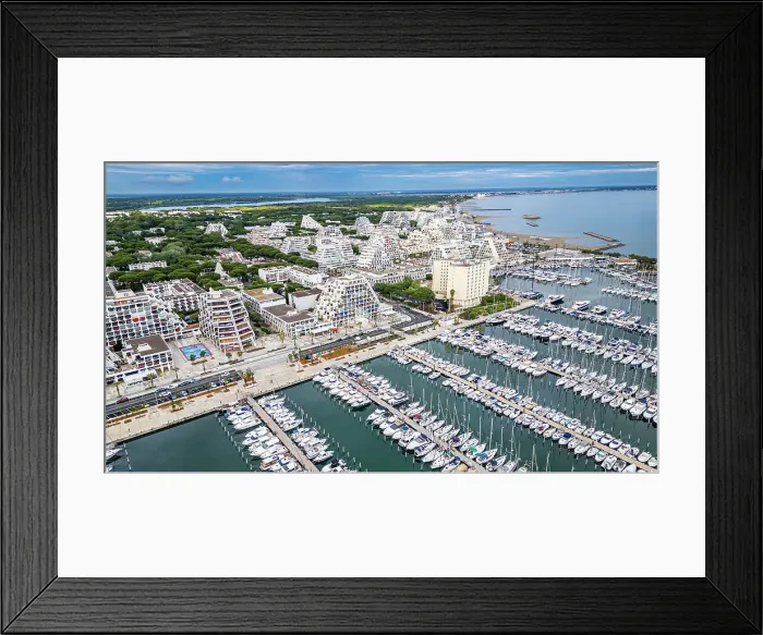 Framed Print : Aerial of the sport harbour, futuristic seaside town of La Grande Motte, Herault, Occitania, France, Europe Framed Print : Aerial of the sport harbour, futuristic seaside town of La Grande Motte, Herault, Occitania, France, Europe