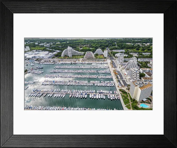 Framed Print : Aerial of the sport harbour, futuristic seaside town of La Grande Motte, Herault, Occitania, France, Europe Framed Print : Aerial of the sport harbour, futuristic seaside town of La Grande Motte, Herault, Occitania, France, Europe