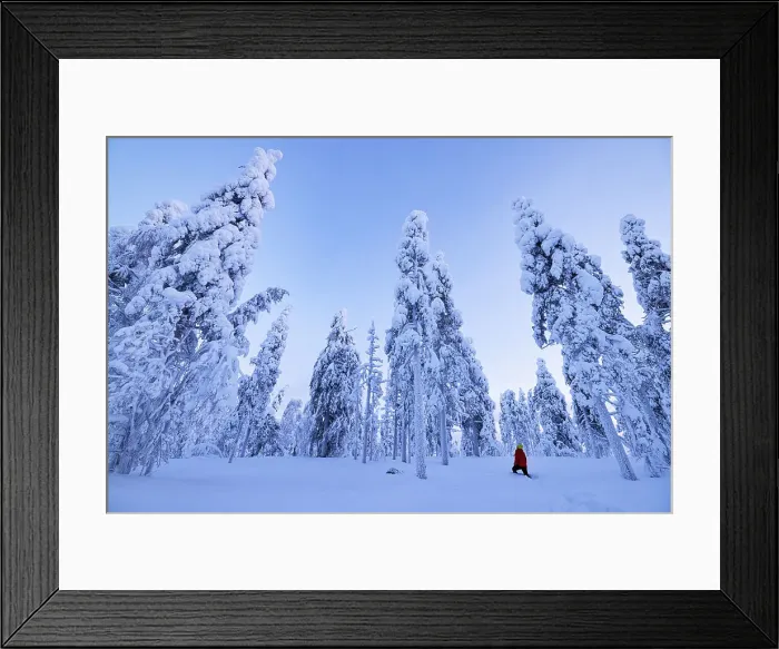 Framed Print : A girl admires the beauty of the snowy woods during a cold winter day, Rovaniemi, Finland, Europe Framed Print : A girl admires the beauty of the snowy woods during a cold winter day, Rovaniemi, Finland, Europe