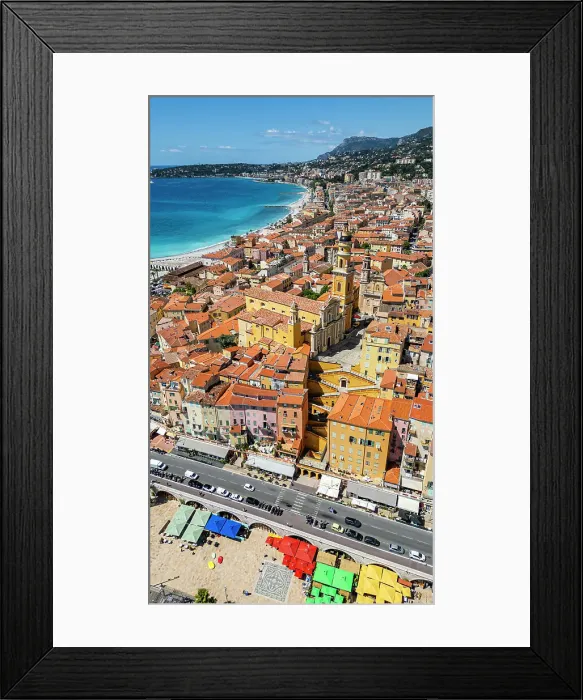 Framed Print : Aerial of the seaside town of Menton, Alpes Maritimes, Provence-Alpes-Cote d'Azur, French Riviera, France, Europe