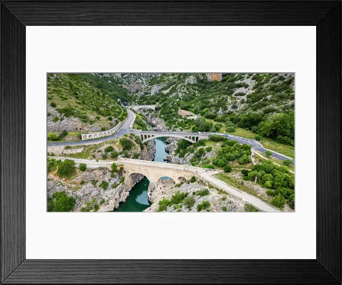 Framed Print : Aerial of the Pont du Diable (Saint-Jean-de-Fos), UNESCO World Heritage Site, Causses and Cevennes, Herault, Occitanie, France, Europe Framed Print : Aerial of the Pont du Diable (Saint-Jean-de-Fos), UNESCO World Heritage Site, Causses and Cevennes, Herault, Occitanie, France, Europe