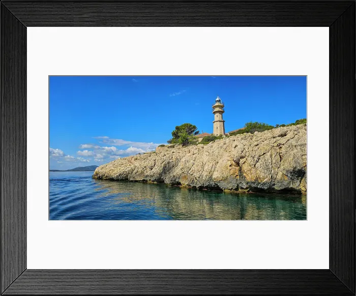Framed Print : Lighthouse on the bay of Pollenca, Mallorca, Balearic islands, Spain, Mediterranean, Europe