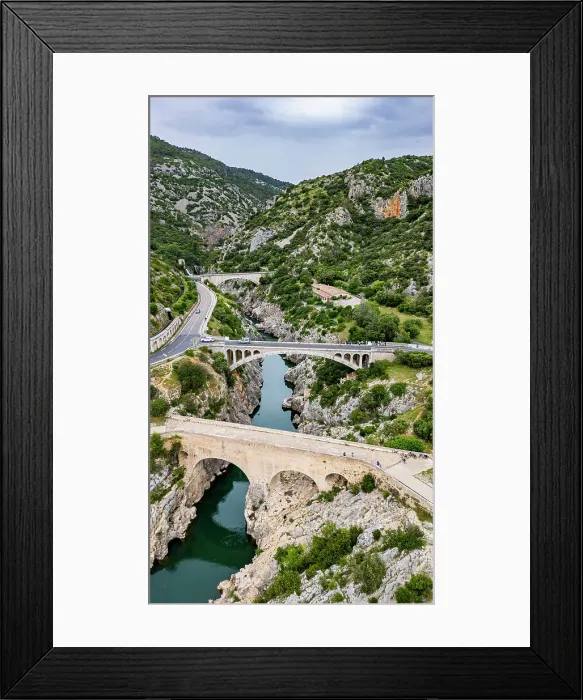 Framed Print : Aerial of the Pont du Diable (Saint-Jean-de-Fos), UNESCO World Heritage Site, Causses and Cevennes, Herault, Occitanie, France, Europe Framed Print : Aerial of the Pont du Diable (Saint-Jean-de-Fos), UNESCO World Heritage Site, Causses and Cevennes, Herault, Occitanie, France, Europe