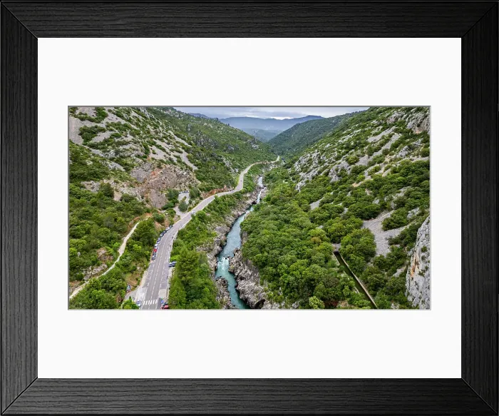 Framed Print : Aerial of the Herault gorge, UNESCO World Heritage Site, Causses and Cevennes, Herault, Occitanie, France, Europe