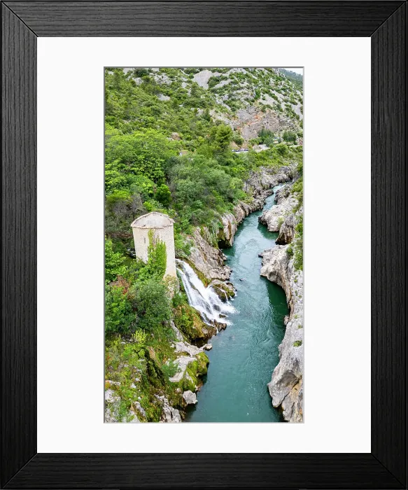 Framed Print : Aerial of an old watchtower in the Herault gorge, UNESCO World Heritage Site, Causses and Cevennes, Herault, Occitanie, France, Europe Framed Print : Aerial of an old watchtower in the Herault gorge, UNESCO World Heritage Site, Causses and Cevennes, Herault, Occitanie, France, Europe