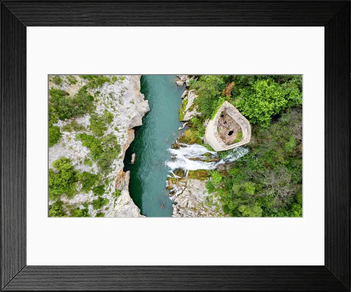 Framed Print : Aerial of an old watchtower in the Herault gorge, UNESCO World Heritage Site, Causses and Cevennes, Herault, Occitanie, France, Europe Framed Print : Aerial of an old watchtower in the Herault gorge, UNESCO World Heritage Site, Causses and Cevennes, Herault, Occitanie, France, Europe