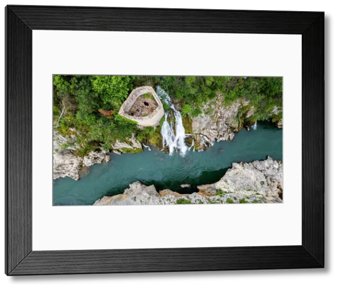 Framed Print : Aerial of an old watchtower in the Herault gorge, UNESCO World Heritage Site, Causses and Cevennes, Herault, Occitanie, France, Europe Framed Print : Aerial of an old watchtower in the Herault gorge, UNESCO World Heritage Site, Causses and Cevennes, Herault, Occitanie, France, Europe