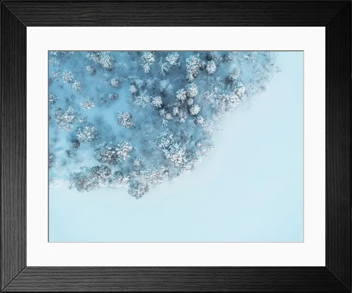 Framed Print : Aerial vertical view of a snow-covered lake with a trees, Muonio, Finland, Europe Framed Print : Aerial vertical view of a snow-covered lake with a trees, Muonio, Finland, Europe