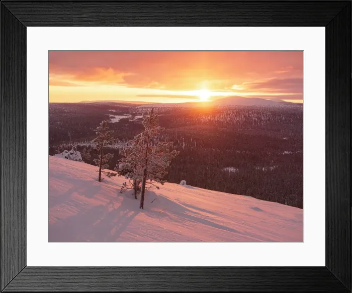 Framed Print : An amazing winter sunrise in Pallastunturi National Park shot by drone, Pallastunturi, Finland, Europe Framed Print : An amazing winter sunrise in Pallastunturi National Park shot by drone, Pallastunturi, Finland, Europe