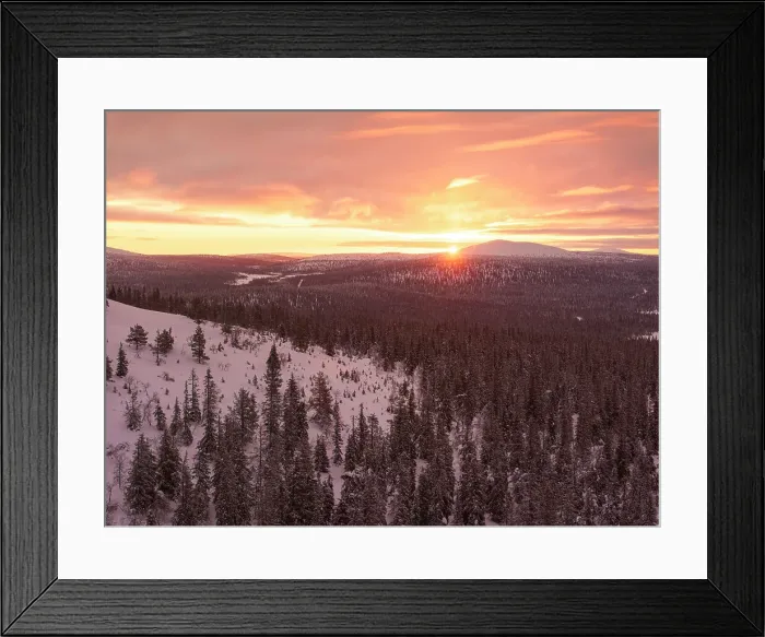 Framed Print : An amazing winter sunrise in Pallastunturi National Park shot by drone, Pallastunturi, Finland, Europe Framed Print : An amazing winter sunrise in Pallastunturi National Park shot by drone, Pallastunturi, Finland, Europe
