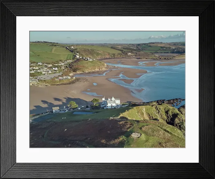 Framed Print : An aerial view of Burgh Island, Bigbury, and the estuary of the River Avon, on the south coast of Devon, England, United Kingdom, Europe Framed Print : An aerial view of Burgh Island, Bigbury, and the estuary of the River Avon, on the south coast of Devon, England, United Kingdom, Europe