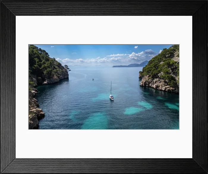 Framed Print : Aerial of a little sailingboat in a bay on the Formentor Peninsula, Mallorca, Balearic islands, Spain, Mediterranean, Europe Framed Print : Aerial of a little sailingboat in a bay on the Formentor Peninsula, Mallorca, Balearic islands, Spain, Mediterranean, Europe