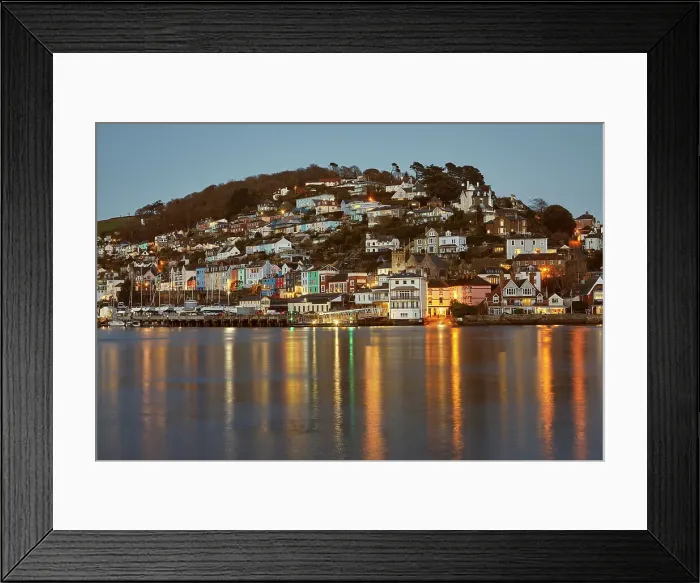 Framed Print : A dusk view of Kingswear, seen from Dartmouth, in the mouth of the River Dart, on the south coast of Devon, England, United Kingdom, Europe Framed Print : A dusk view of Kingswear, seen from Dartmouth, in the mouth of the River Dart, on the south coast of Devon, England, United Kingdom, Europe