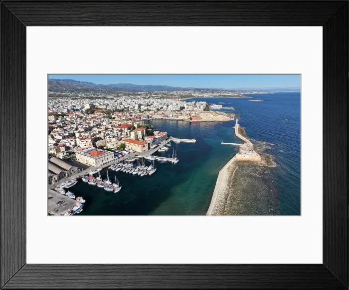 Framed Print : Aerial view of the Venetian port of Chania, Crete, Greek Islands, Greece, Europe Framed Print : Aerial view of the Venetian port of Chania, Crete, Greek Islands, Greece, Europe