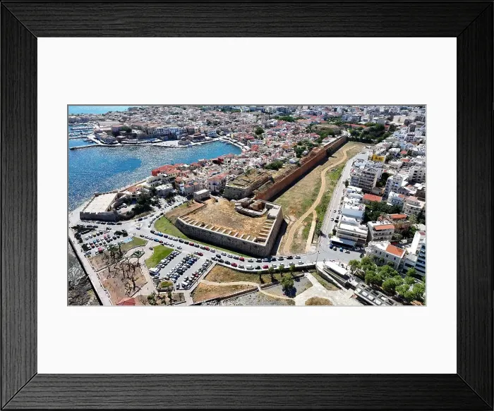 Framed Print : Aerial view of the Venetian port of Chania, Fort San Salvador, Crete, Greek Islands, Greece, Europe Framed Print : Aerial view of the Venetian port of Chania, Fort San Salvador, Crete, Greek Islands, Greece, Europe