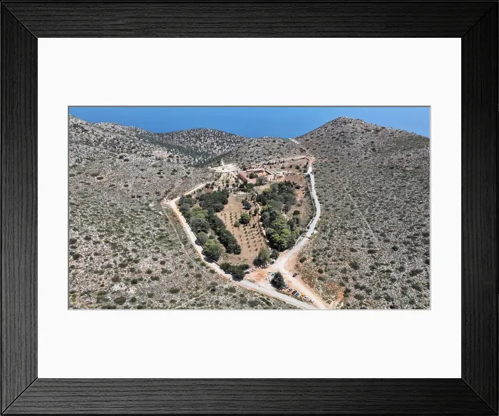 Framed Print : Aerial view of the Monastery of Gouverneto on the Akrotiri Peninsula near Chania, Crete, Greek Islands, Greece, Europe