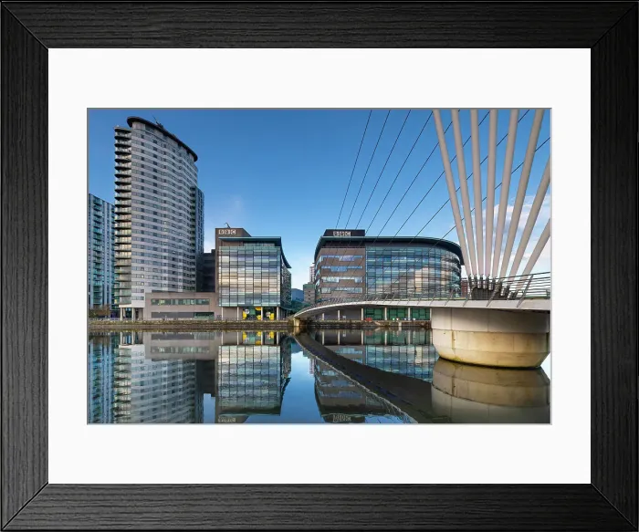Framed Print : Media City footbridge, Media City UK, Salford Quays, Greater Manchester, England, United Kingdom, Europe