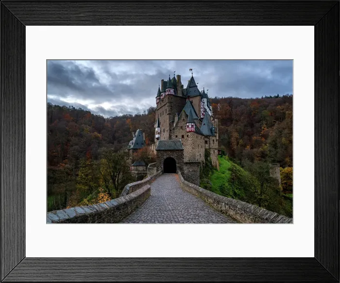 Framed Print : Eltz medieval historic castle in an autumn landscape with trees at sunrise, Wierschem, Rhineland-Palatinate, Germany, Europe Framed Print : Eltz medieval historic castle in an autumn landscape with trees at sunrise, Wierschem, Rhineland-Palatinate, Germany, Europe