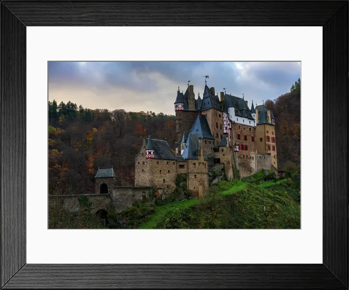 Framed Print : Eltz medieval historic castle in an autumn landscape with trees at sunrise, Wierschem, Rhineland-Palatinate, Germany, Europe Framed Print : Eltz medieval historic castle in an autumn landscape with trees at sunrise, Wierschem, Rhineland-Palatinate, Germany, Europe