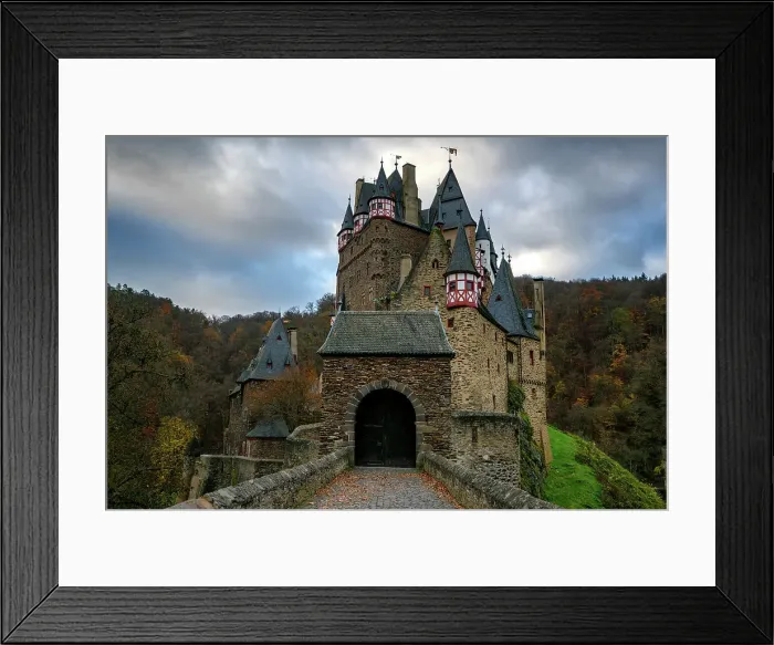 Framed Print : Eltz medieval historic castle in an autumn landscape with trees at sunrise, Wierschem, Rhineland-Palatinate, Germany, Europe Framed Print : Eltz medieval historic castle in an autumn landscape with trees at sunrise, Wierschem, Rhineland-Palatinate, Germany, Europe